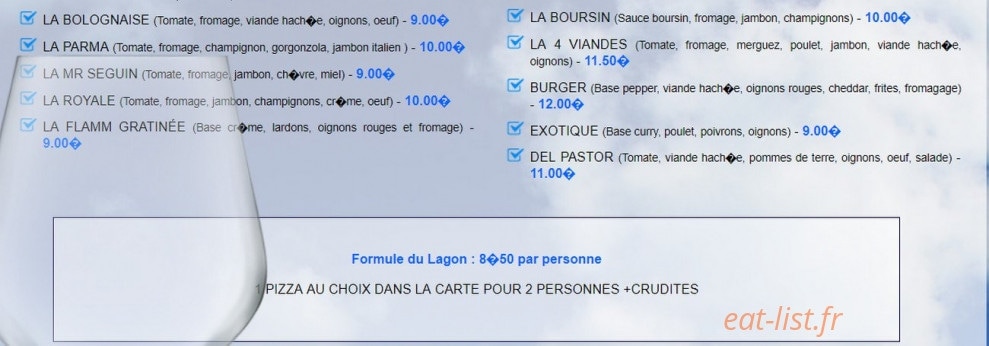 Pizzeria le lagon — carte page 7
