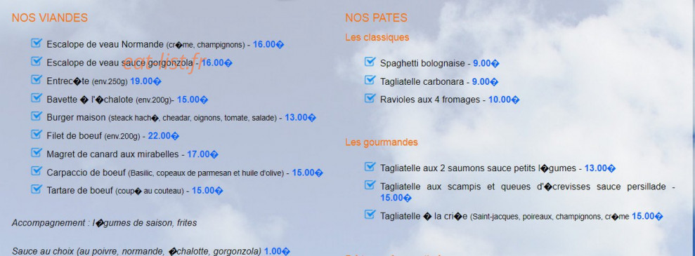 Pizzeria le lagon — carte page 4