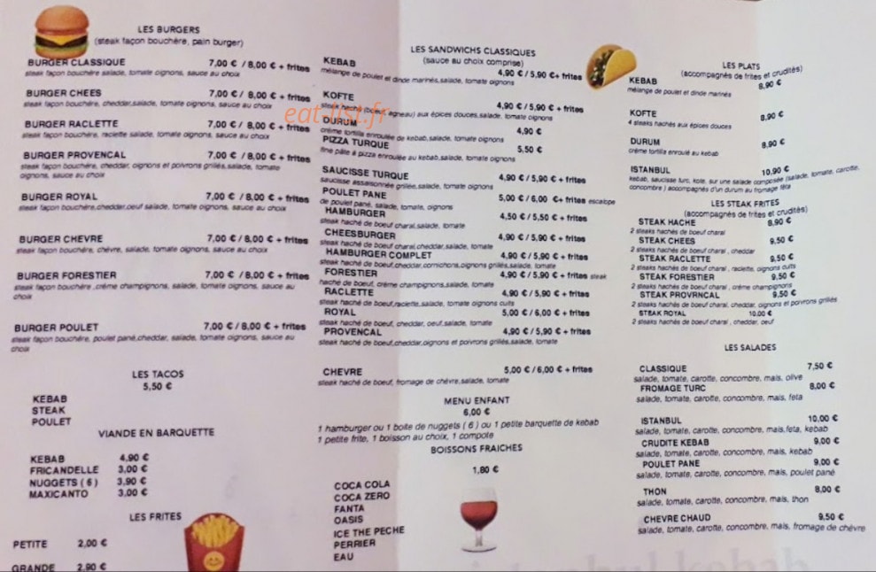 Istanbul Kebab — carte page 1