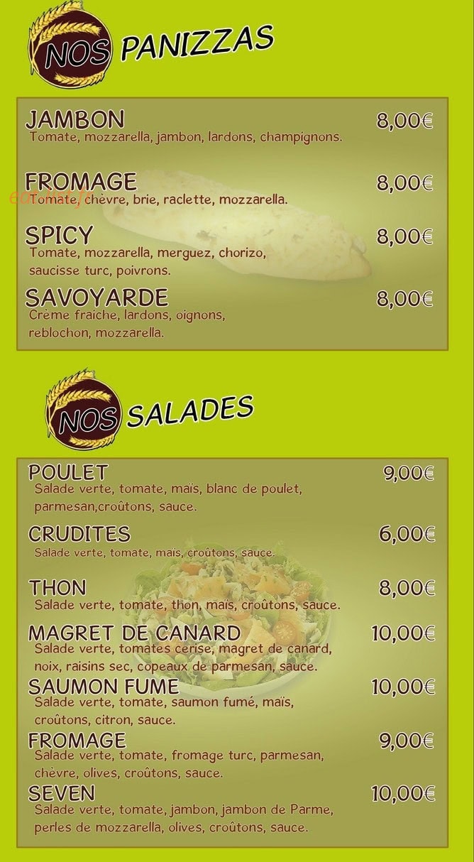 Carte et menu de Ekin Pizza à Thierville sur Meuse — Les panizzas et salades