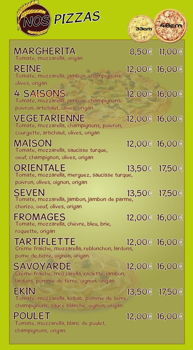 Ekin Pizza — carte page 2