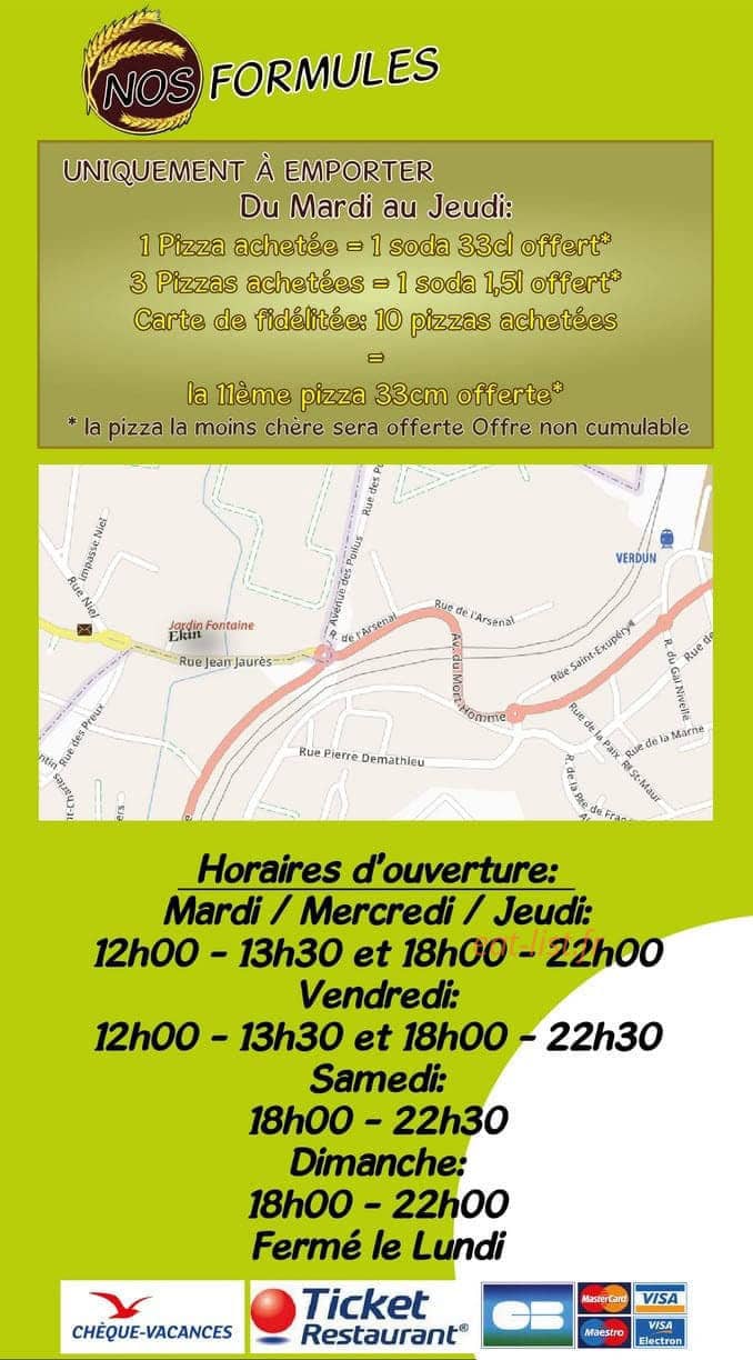 Carte et menu de Ekin Pizza à Thierville sur Meuse — Les formules et informations