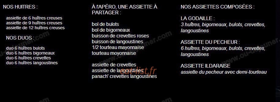 Carte et menu de Au Perroquet Bleu à Vannes — Les fruits de mer