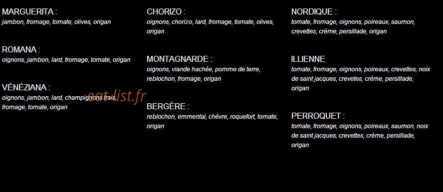 Carte et menu de Au Perroquet Bleu à Vannes — Les pizzas