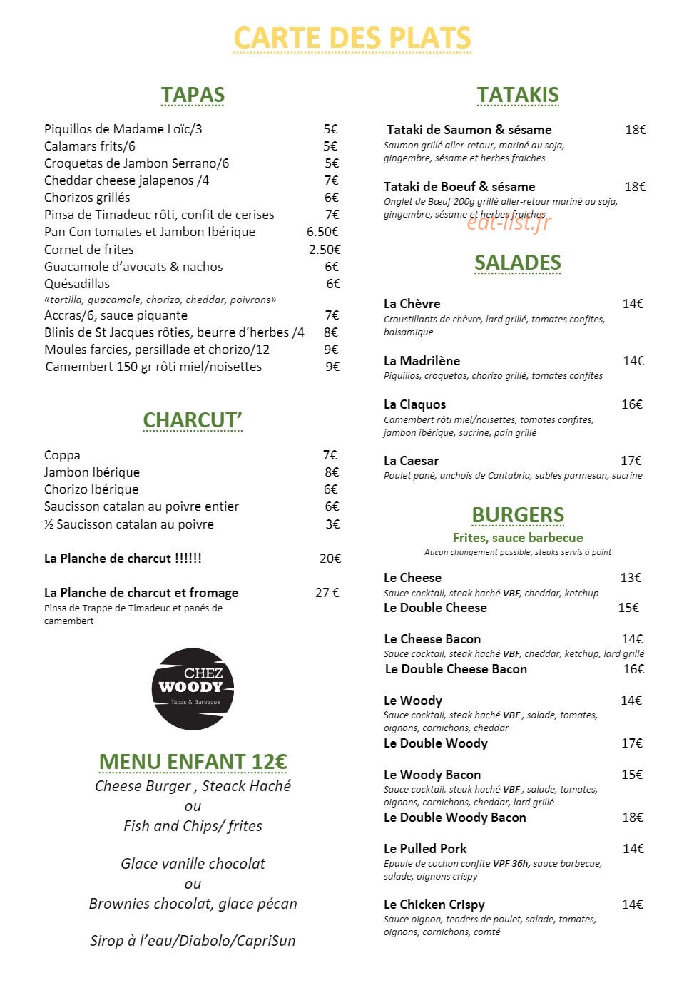 Chez Woody — carte page 1