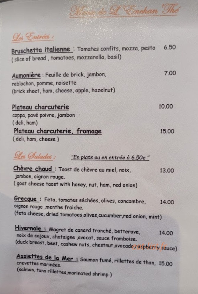 L'enchan'the — carte page 1