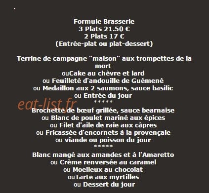 La Brasserie Bleue — carte page 1