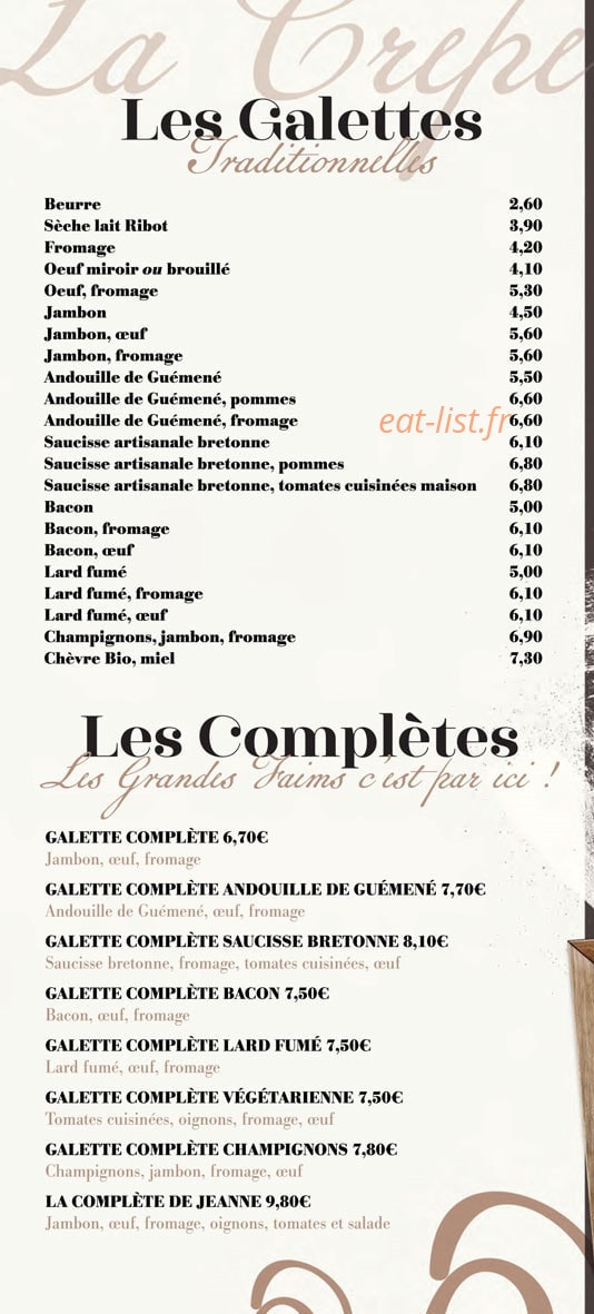 La crêperie de Jeanne — carte page 5