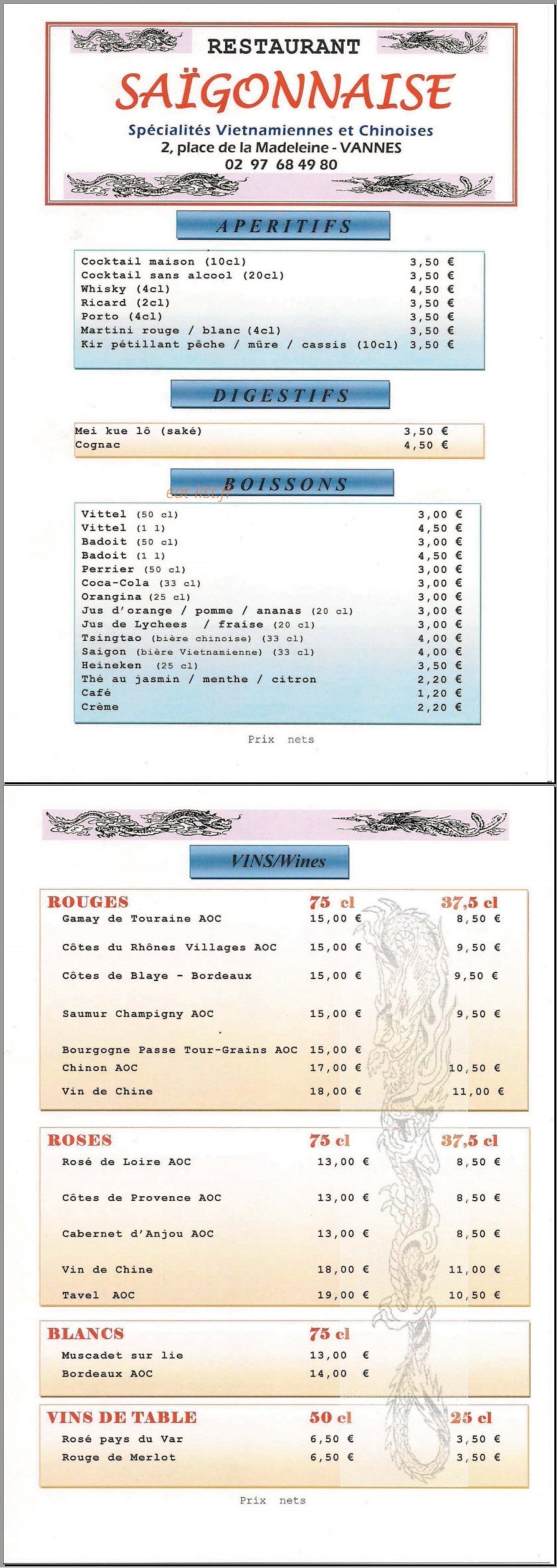 La Saigonnaise — carte page 12