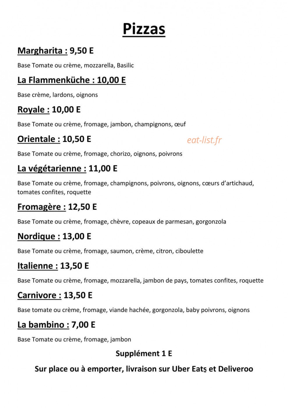 Le bistrot des douves — carte page 1