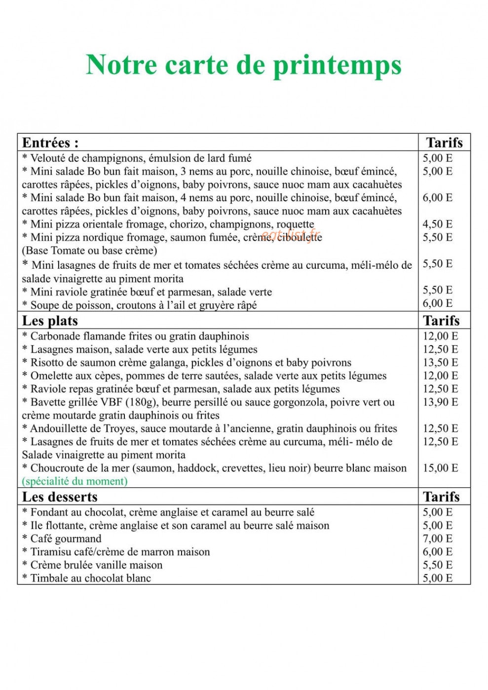 Le bistrot des douves — carte page 2