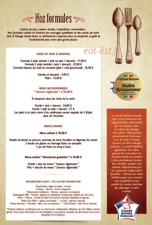 Restaurant A l'Image Sainte Anne — carte page 2