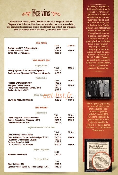 Restaurant A l'Image Sainte Anne — carte page 5