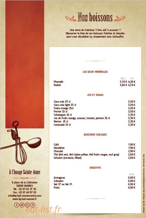 Restaurant A l'Image Sainte Anne — carte page 6