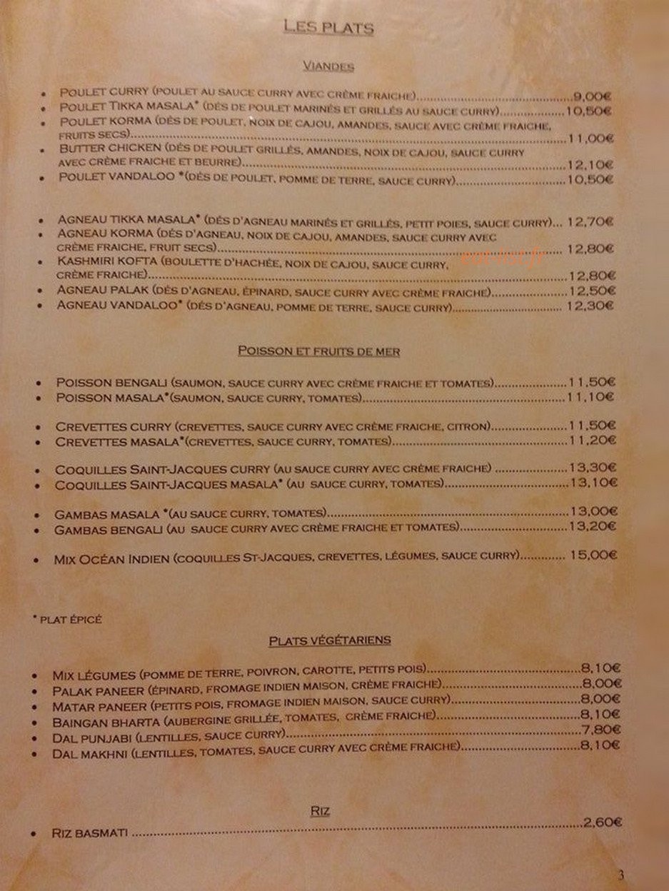 Saveurs de l'Inde — carte page 2