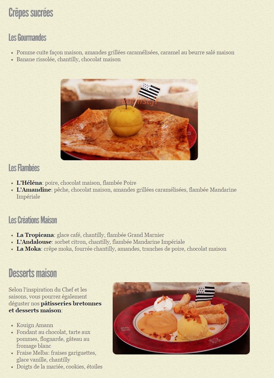 Crêperie Au Petit Breton — carte page 2