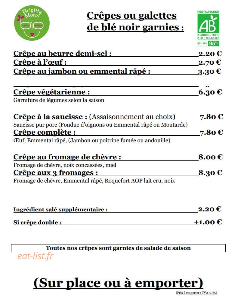 Crêpes Bio Brigitte Morel — carte page 1