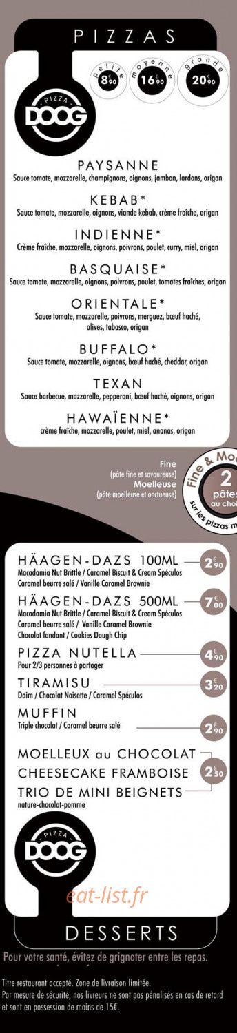 Doog Pizza — carte page 2