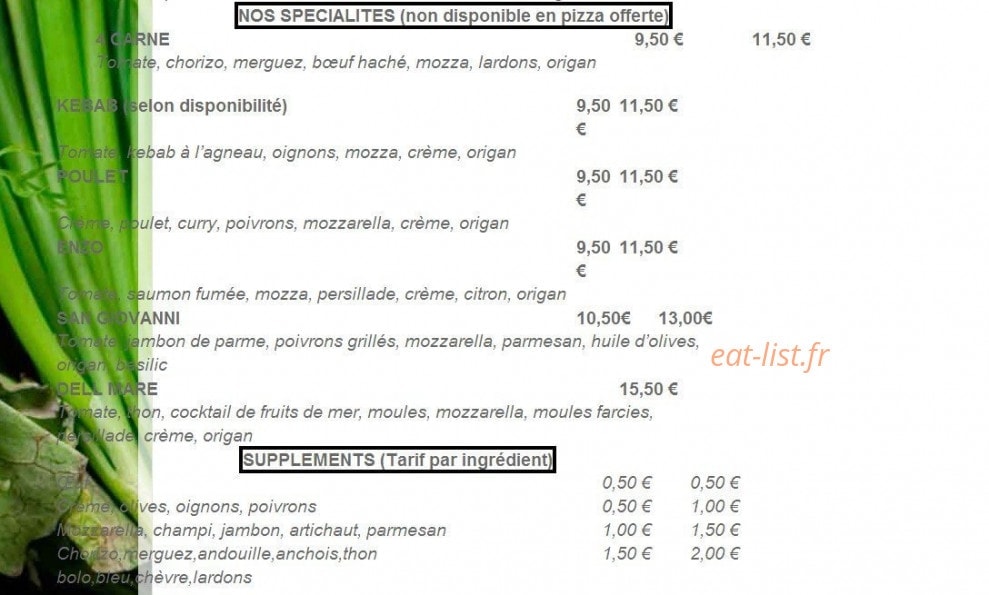 Enzo Pizza — carte page 4