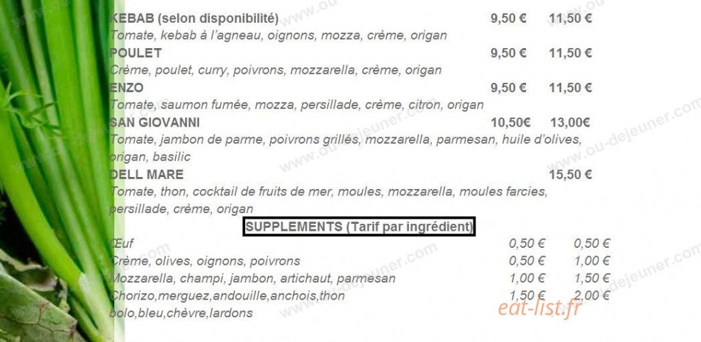 Enzo Pizza — carte page 1