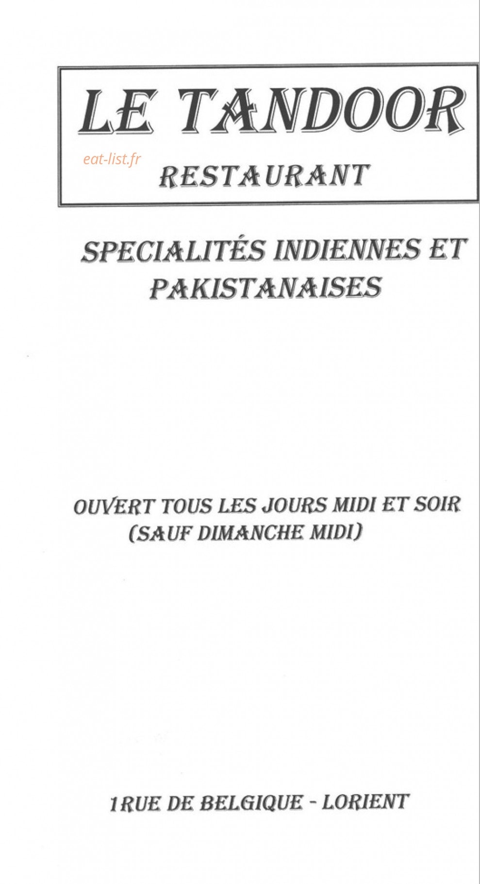 Le Tandoor — carte page 1