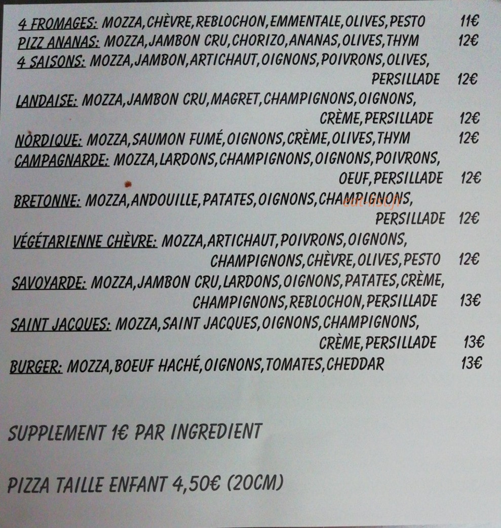 Pizza des Halles — carte page 2