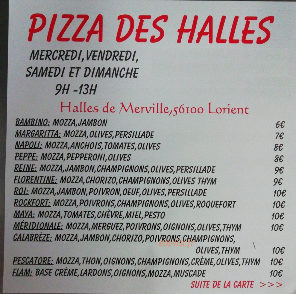 Pizza des Halles — carte page 1