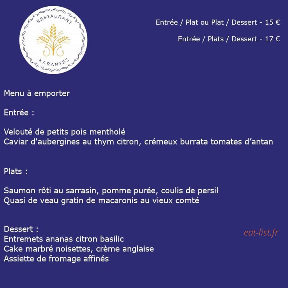 Restaurant Karantez — carte page 1