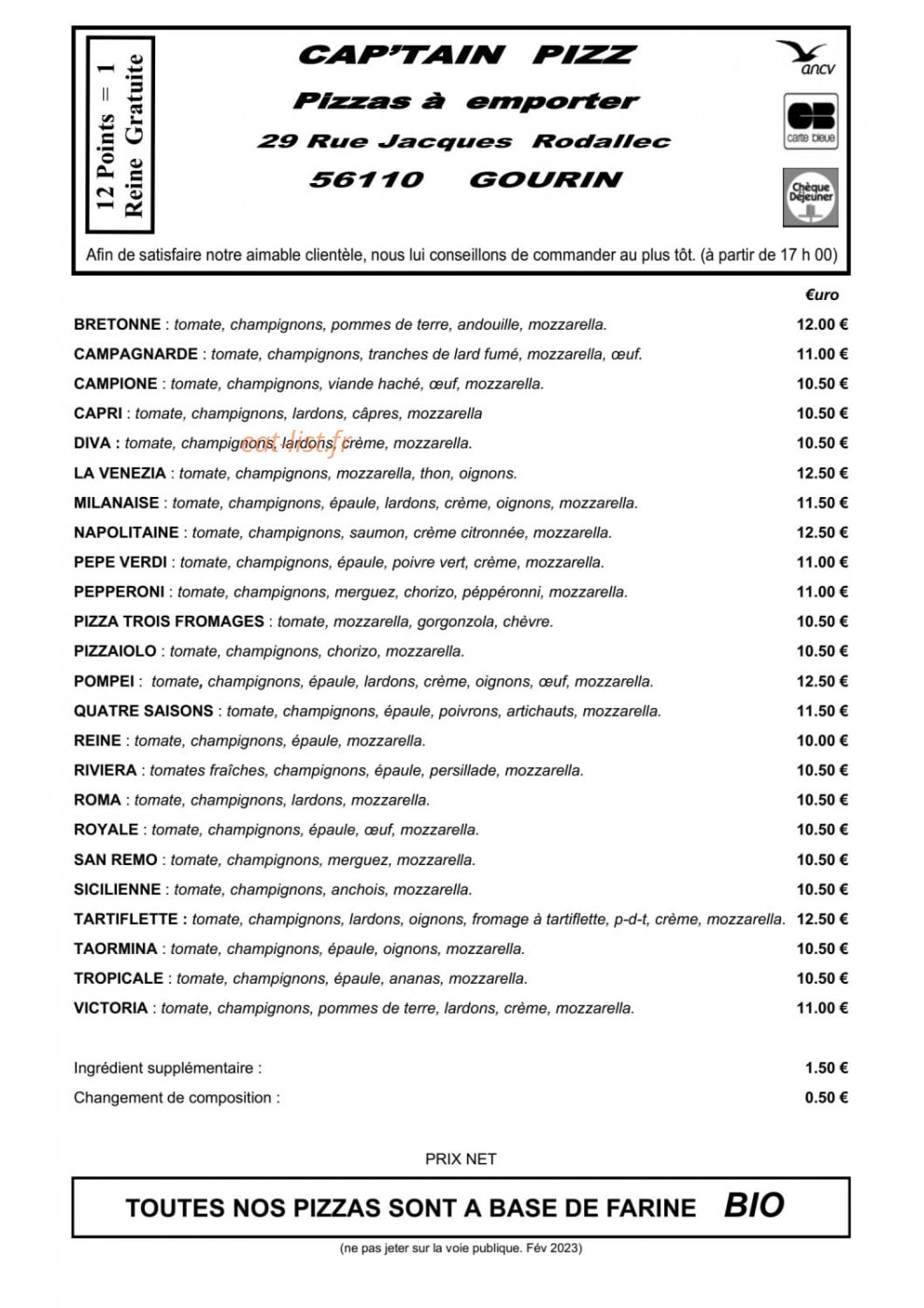 Cap'tain Pizz — carte page 1