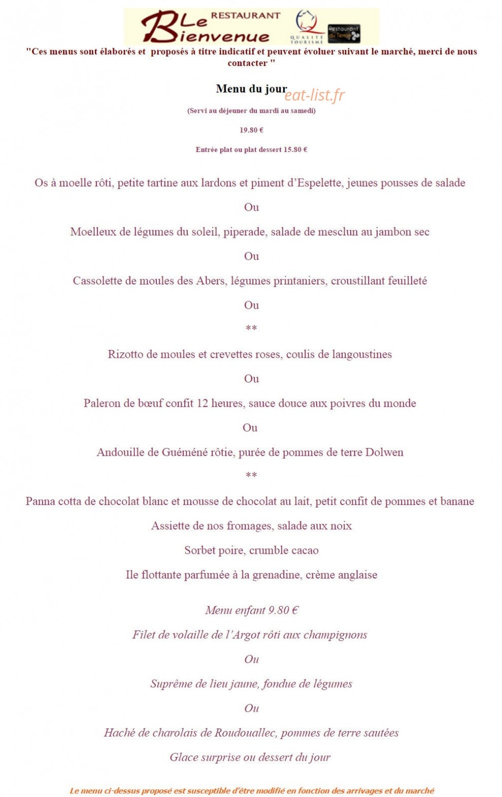 Le bienvenue — carte page 2