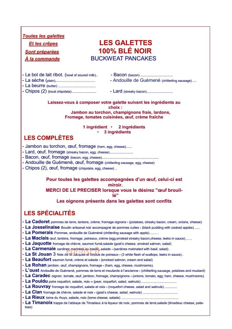 Crêperie de la Marine — carte page 2