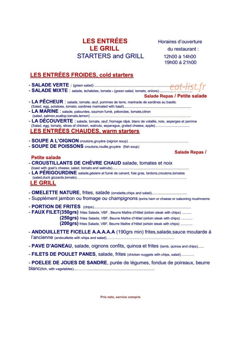 Crêperie de la Marine — carte page 1