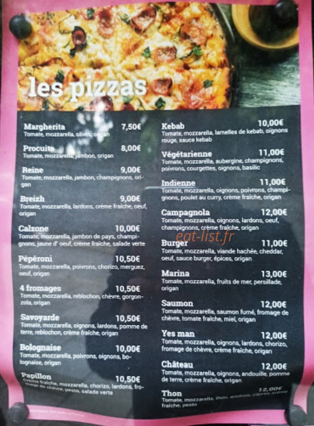Pizzeria du Château — carte page 1