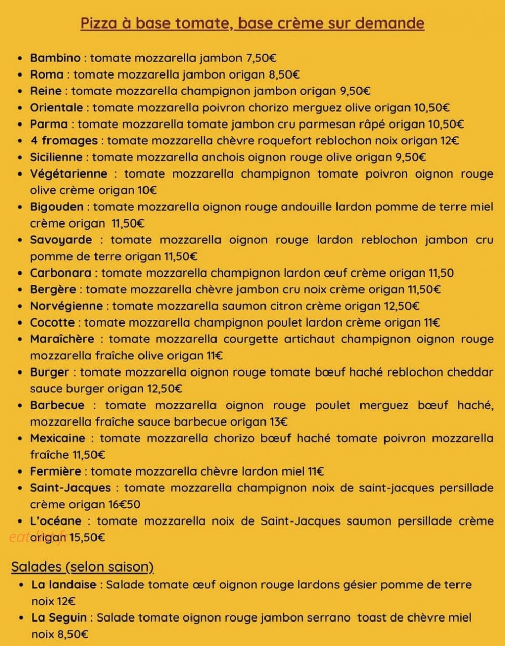 Bar pizzas le cabanon — carte page 1