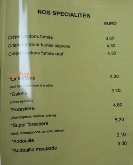 Crêperie des Fontaines — carte page 1