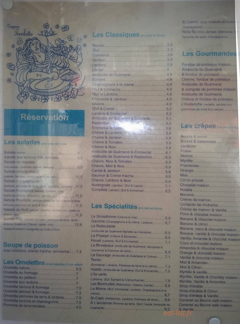 Crêperie Pourlette — carte page 1