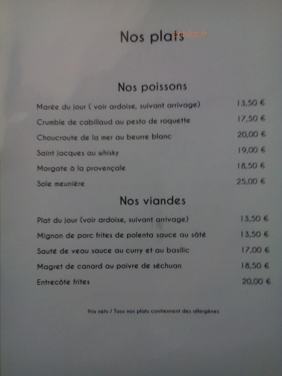 Restaurant A la Louche — carte page 2