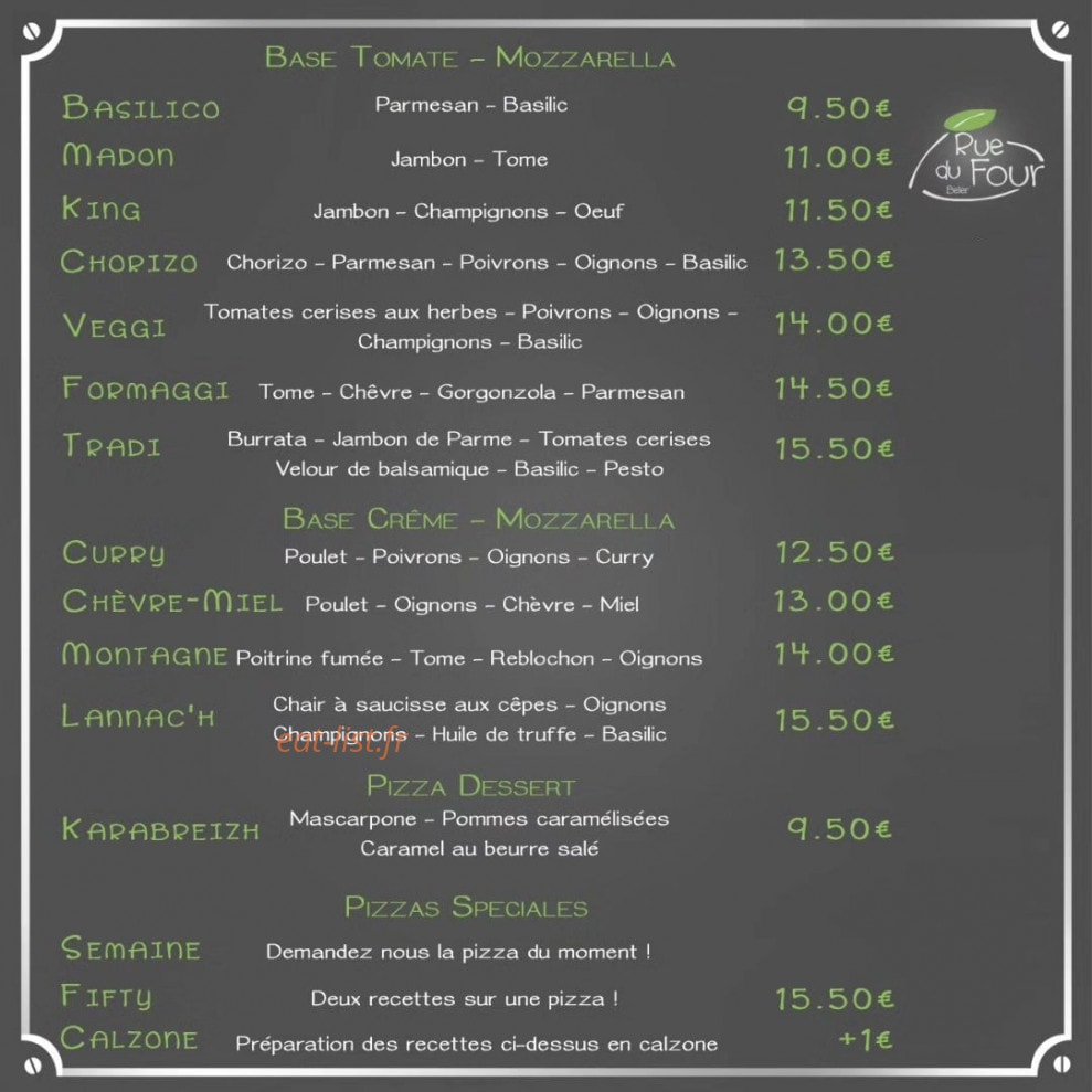 Pizzeria Rue du Four — carte page 1