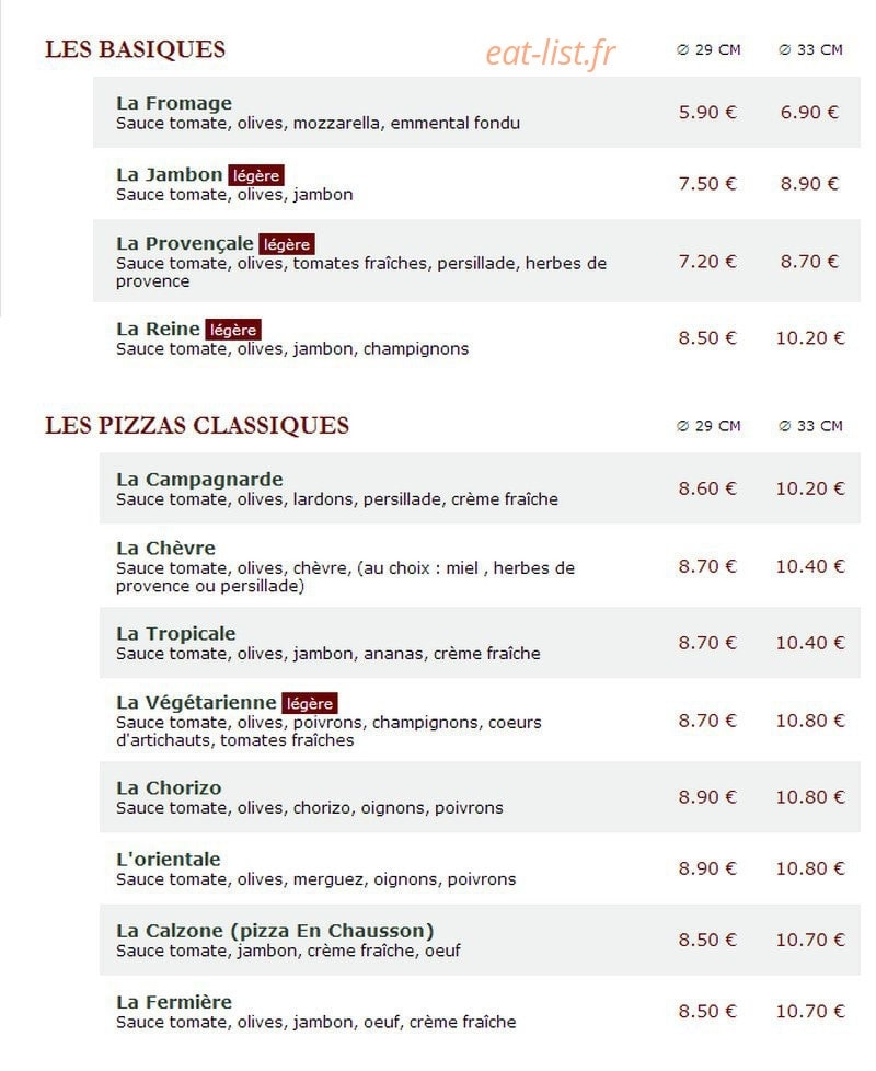 Le Kiosque à Pizzas — carte page 1