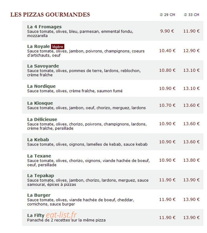 Le Kiosque à Pizzas — carte page 2