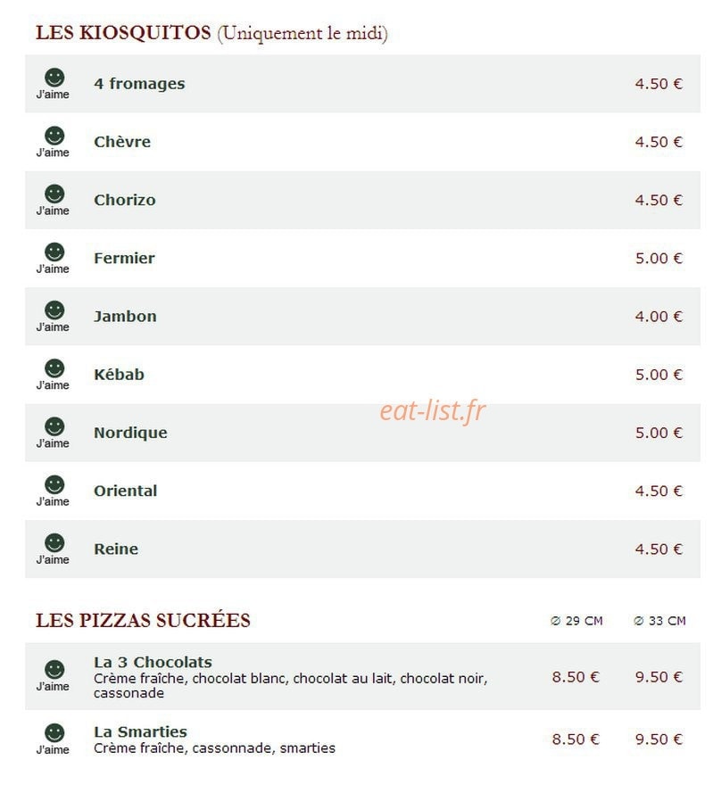 Le Kiosque à Pizzas — carte page 4