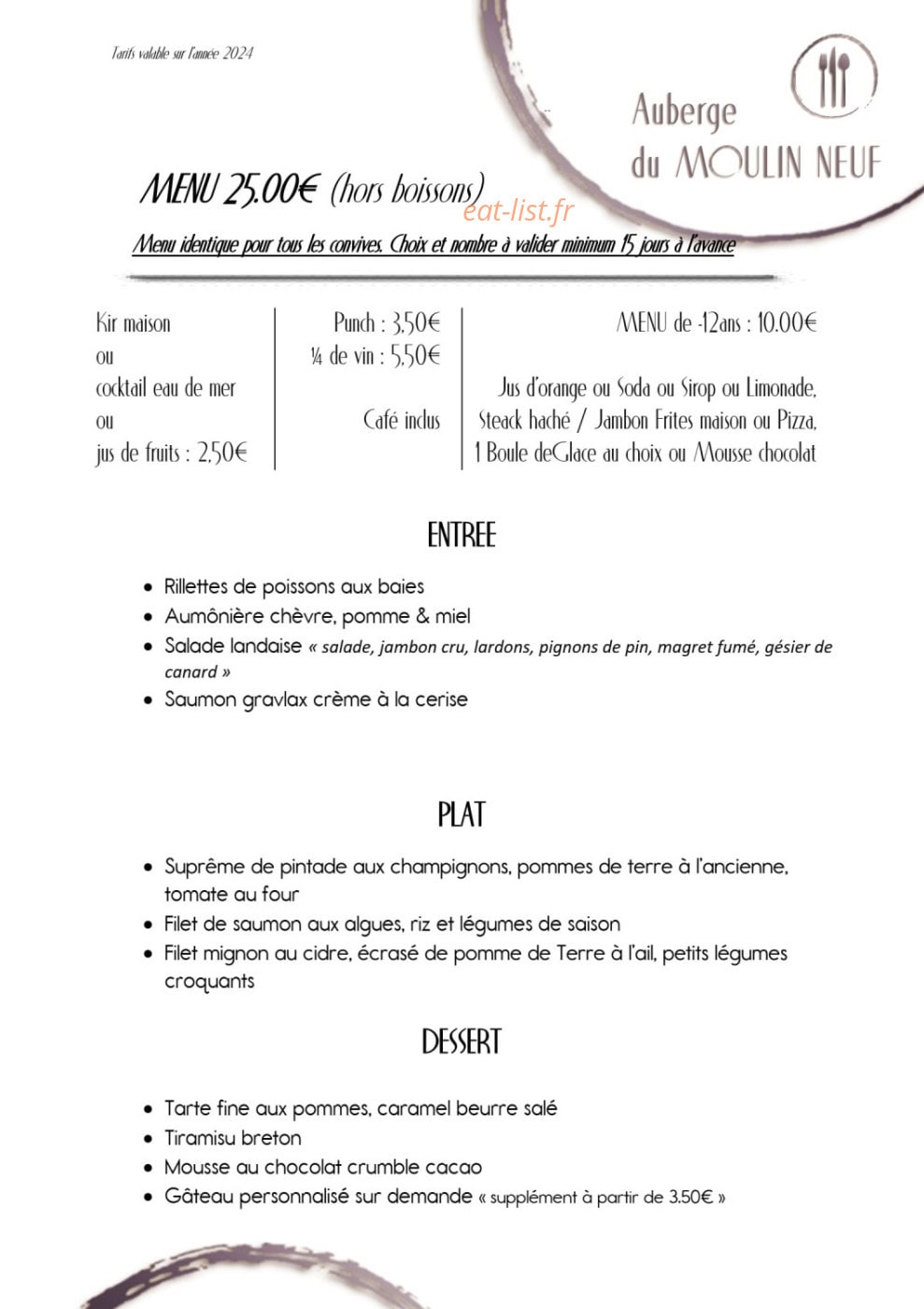 Auberge du Moulin Neuf — carte page 15