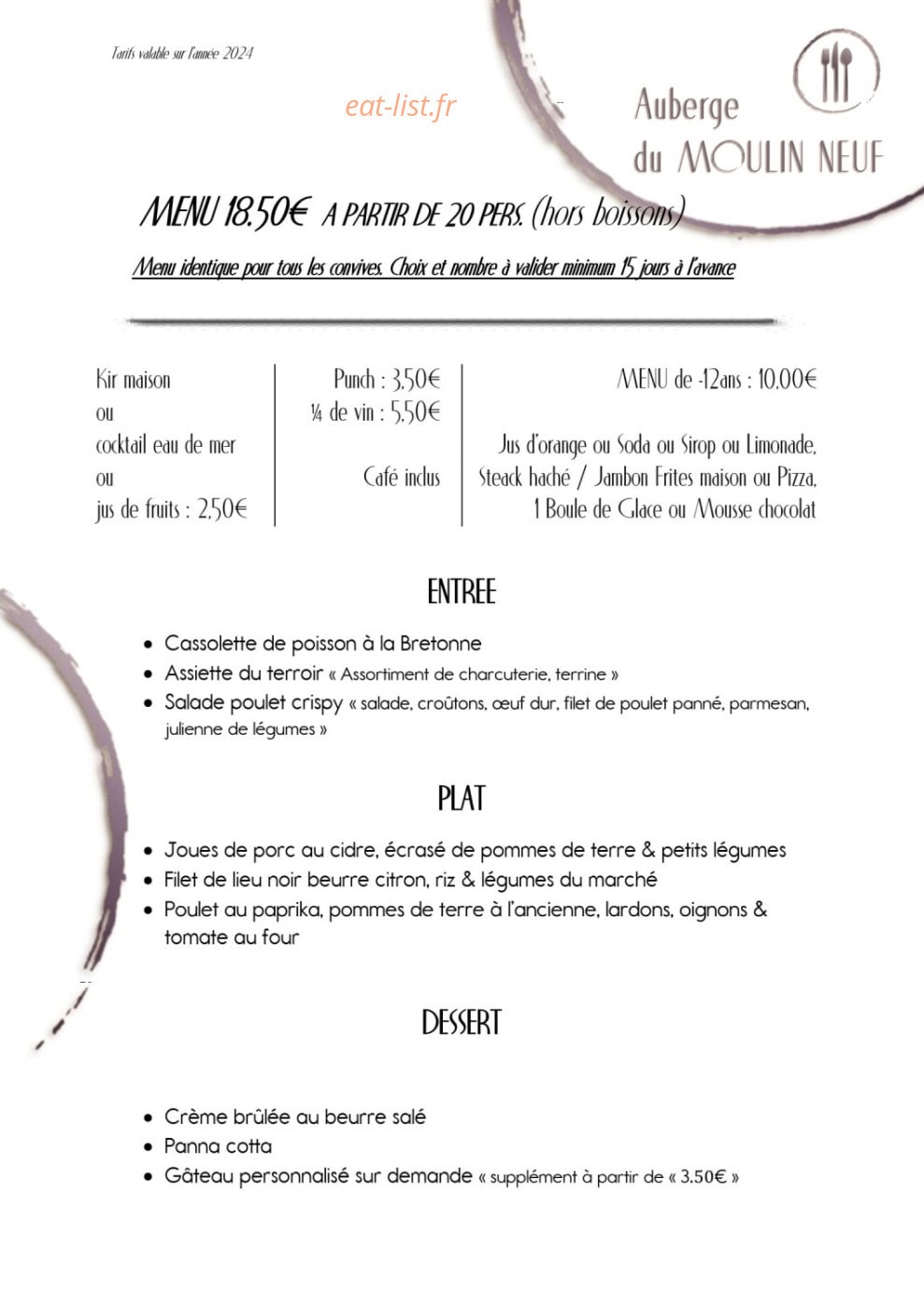 Auberge du Moulin Neuf — carte page 14