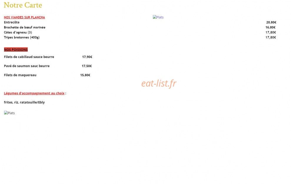 Carte et menu de Aux Délices de Marie à Rochefort en Terre — Les viandes, poissons