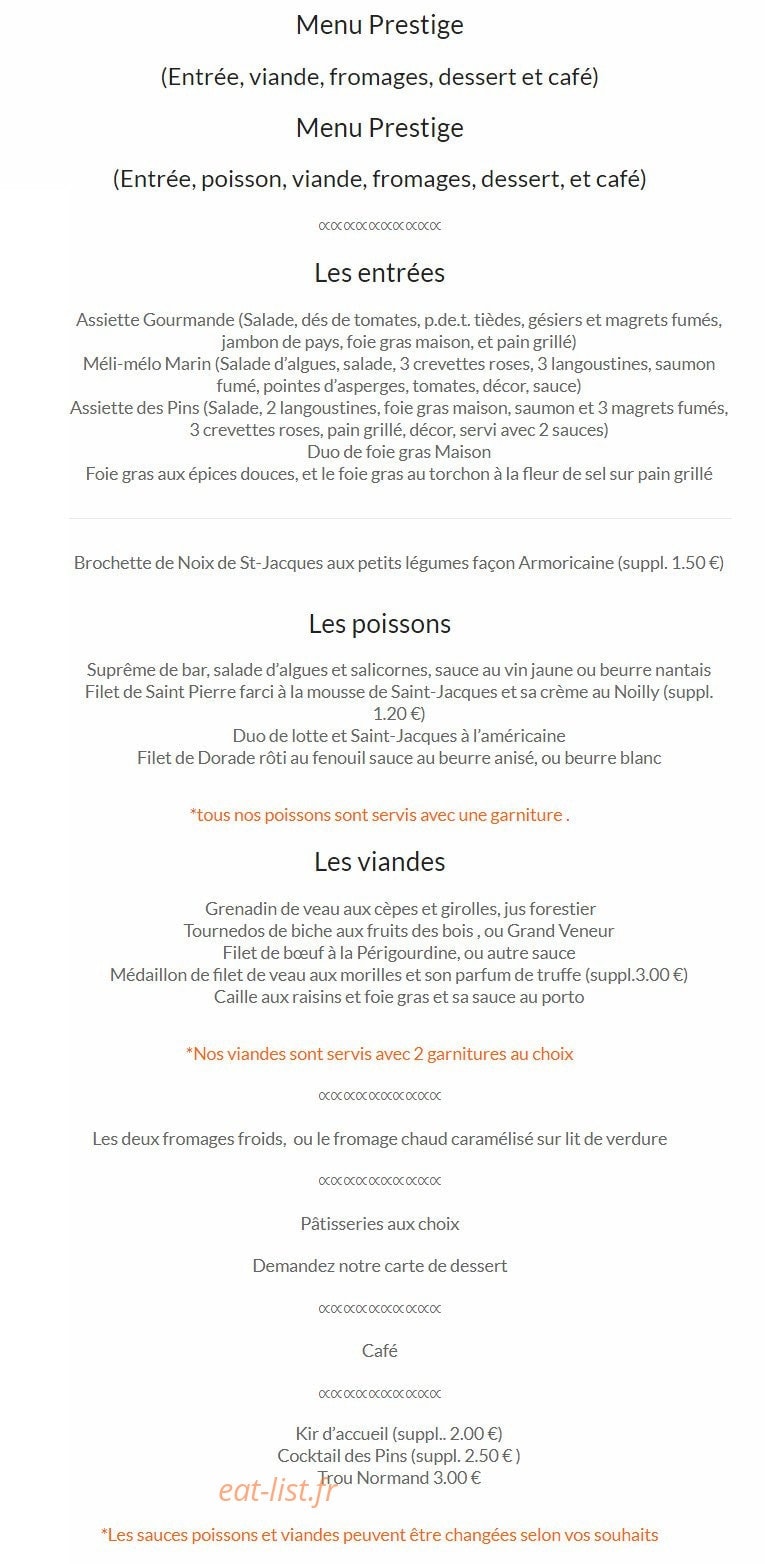 Restaurant des pins — carte page 3