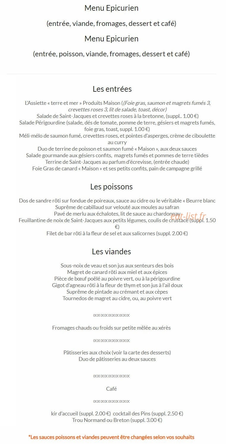 Restaurant des pins — carte page 1
