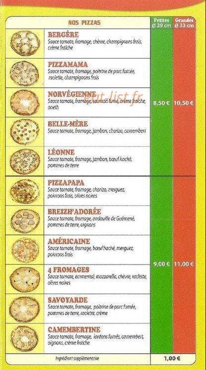 Pizz'Adorée chez Léon — carte page 2