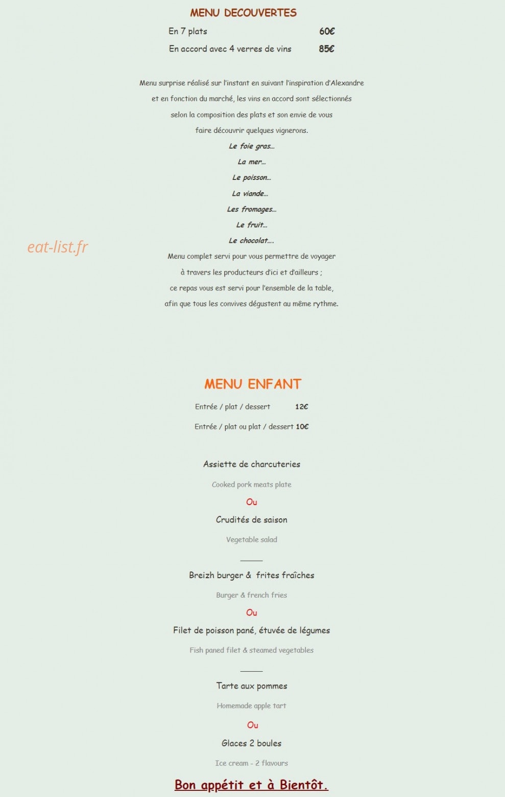 Auberge de Pont Calleck — carte page 2