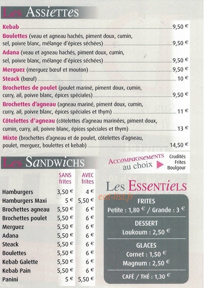 Dilan Kebab — carte page 1