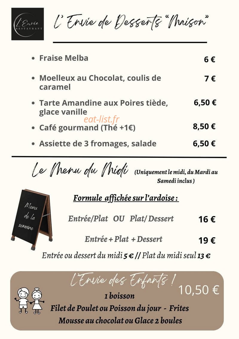 L'Envie Restaurant — carte page 2